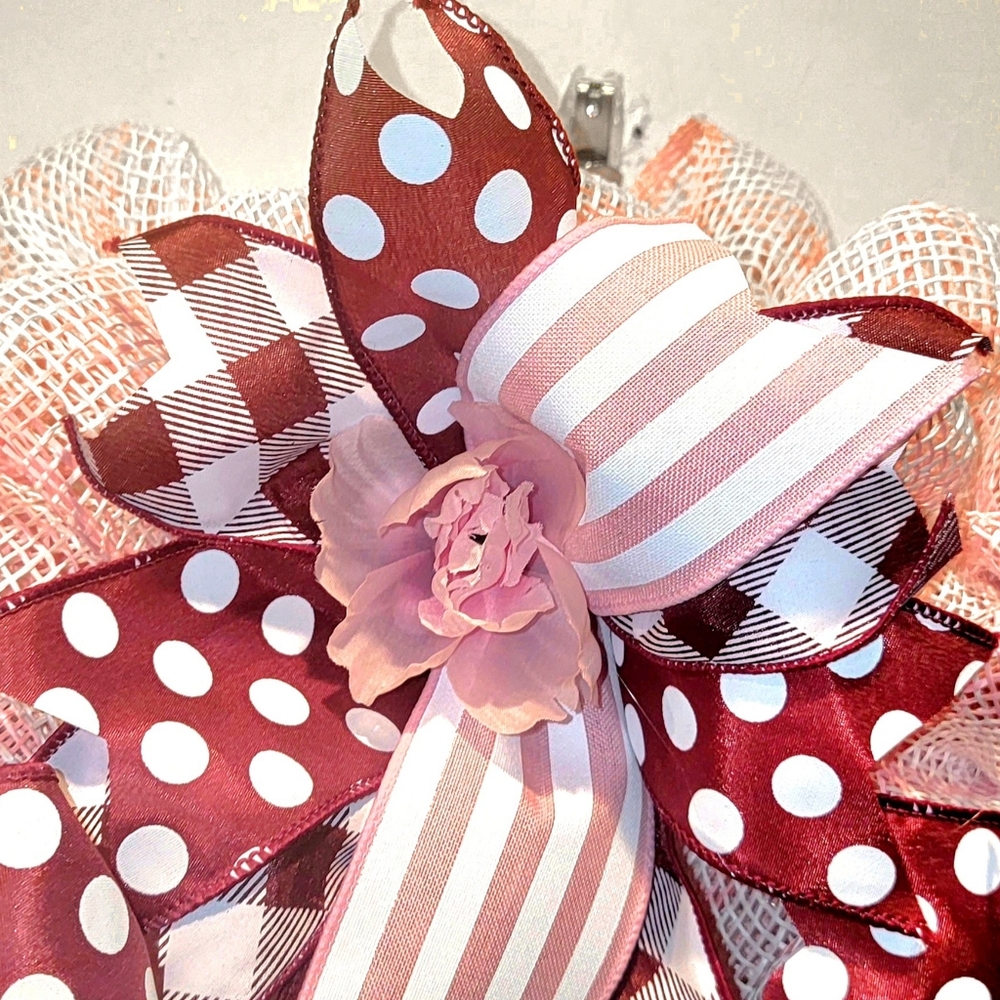 Mother Daughter Wreath Deco Mesh Bow Butterflies Pink Burgundy - Picture 7 of 9
